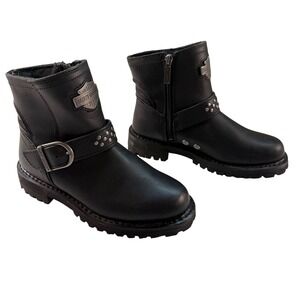 Harley Davidson Brantley Leather Motorcycle Boots Black Studded‎ Womens Size 5.5